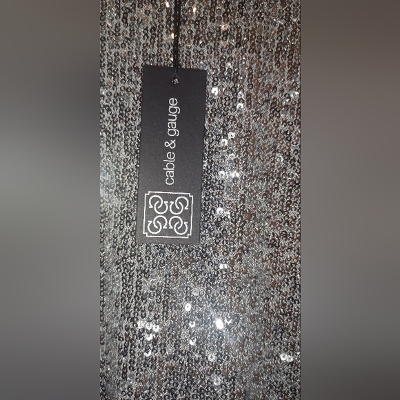 Cable & Gauge Women Silver Sequined Long Sleeves Scoop Neck Size Large - Picture 2 of 5